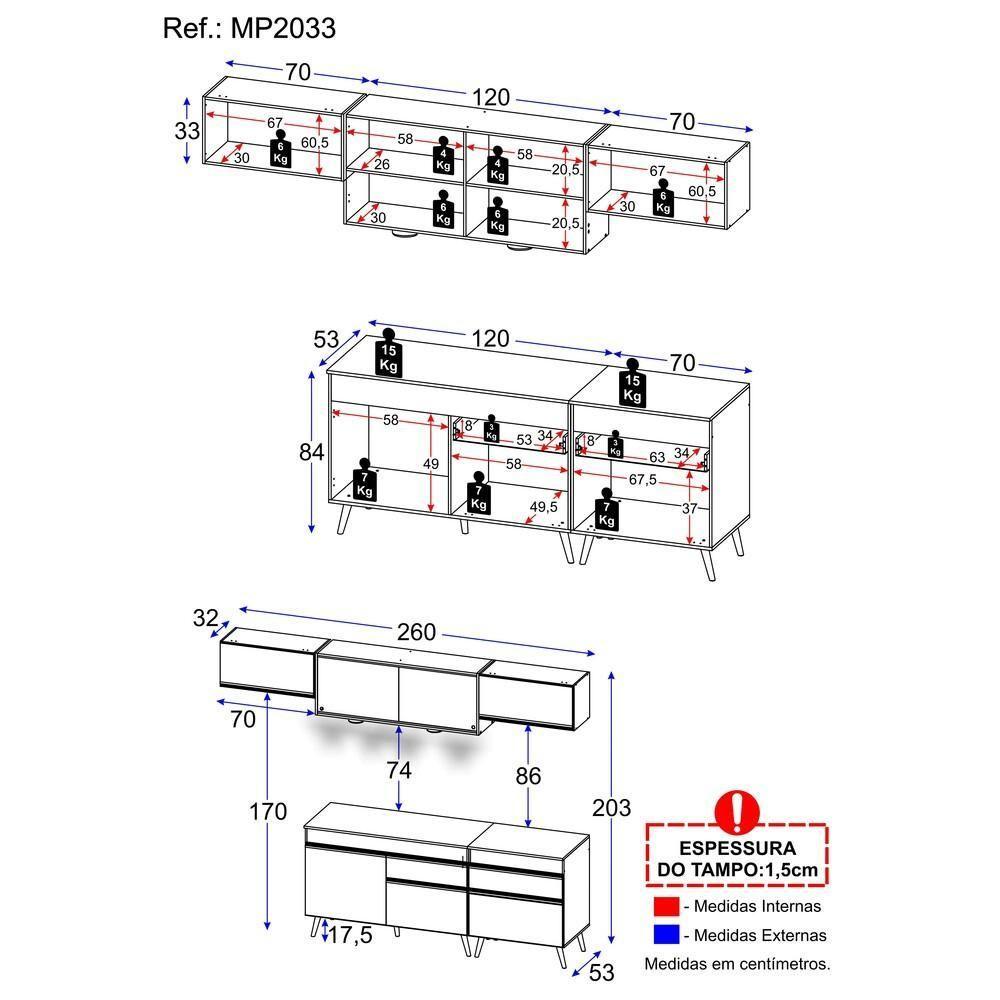 Cozinha Completa 5 Peças Com Leds Mp2033 Veneza Up - 5