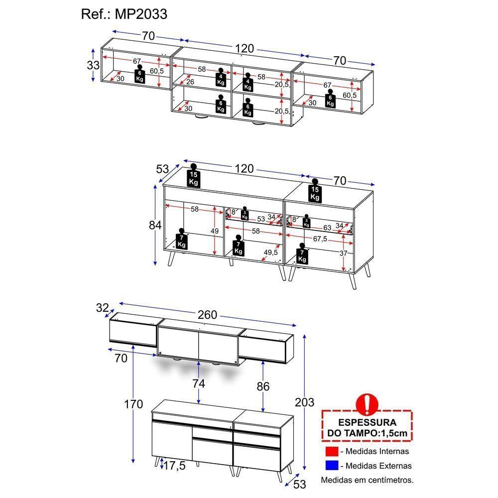Cozinha Completa 5 Peças Com Leds Mp2033 Veneza Up Multimóveis Preta - 6