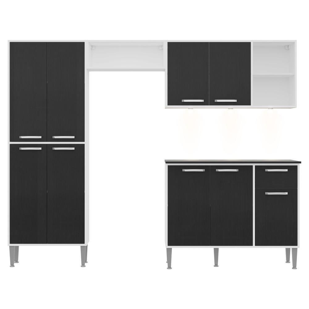 Cozinha Compacta C/ 3 Leds 4 Pçs Xangai Multimóveis V3415 Branca/Preta Branco/Preto - 3