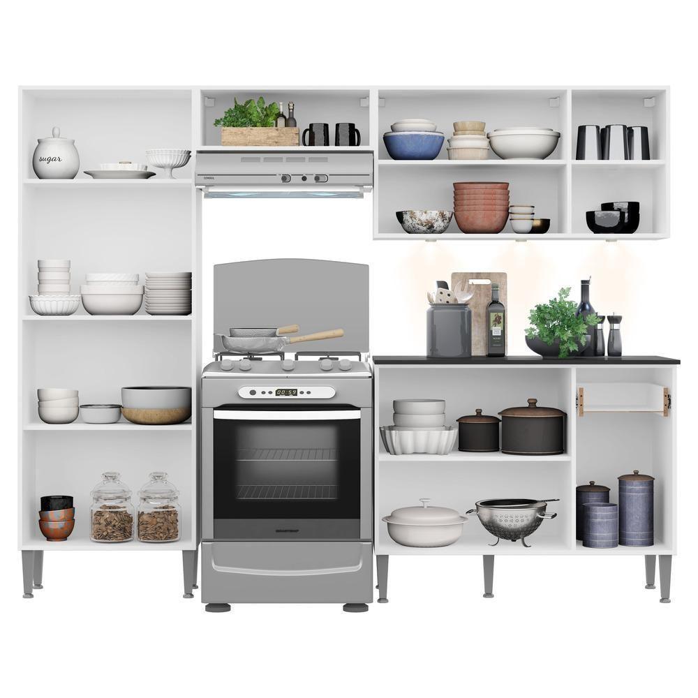 Cozinha Compacta C/ 3 Leds 4 Pçs Xangai Multimóveis V3415 Branca/Preta Branco/Preto - 4