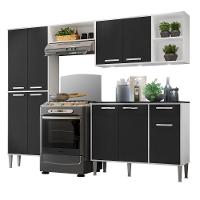 Cozinha Compacta C/ 3 Leds 4 Pçs Xangai Multimóveis V3415 Branca/Preta Branco/Preto - 1