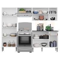 Cozinha Compacta C/ 3 Leds 4 Pçs Xangai Multimóveis V3415 Branca/Preta Branco/Preto
