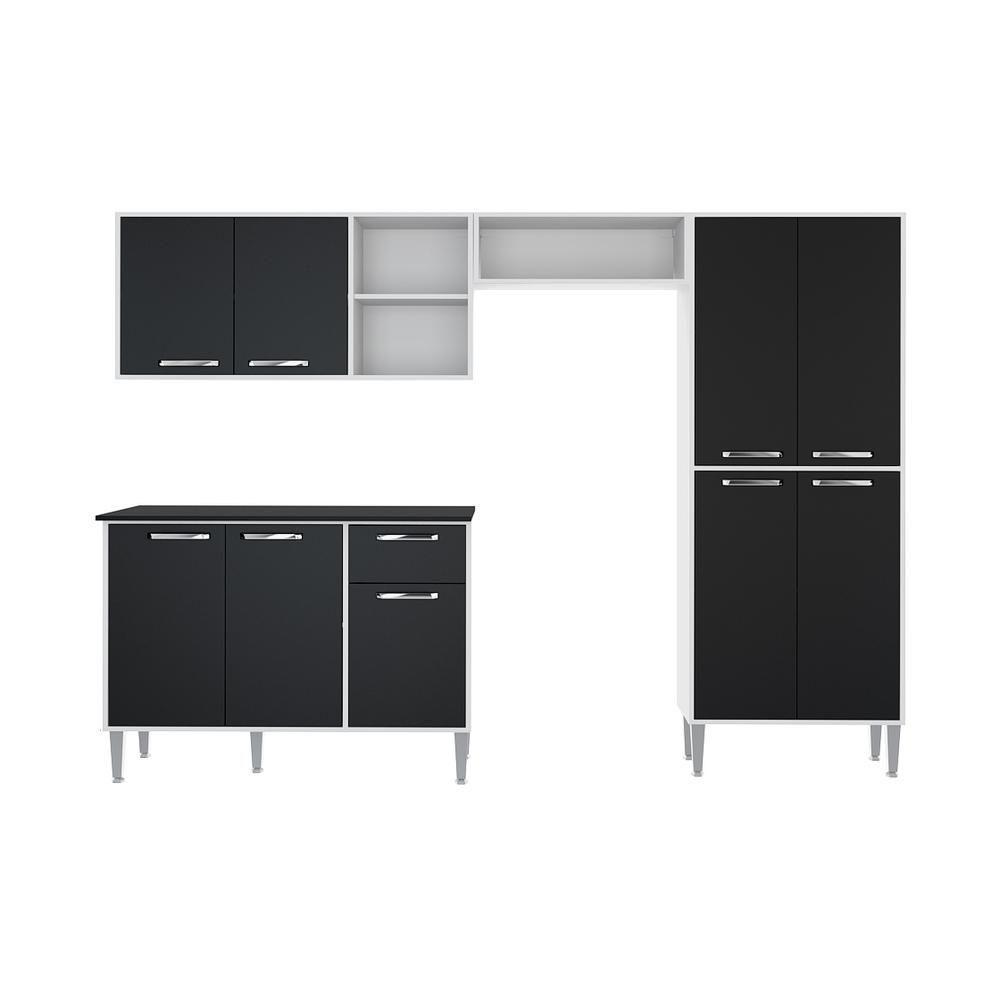 Cozinha Compacta Com Armário E Balcão Xangai Multimóveis Vm2840 Branca/Preta Branco/Preto - 3