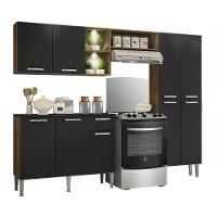 Cozinha Compacta C/ 2 Leds 3 Pçs Pequim Multimóveis V3412 Nogueira/Preta Nogueira/Preto - 1
