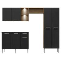 Cozinha Compacta C/ 2 Leds 3 Pçs Pequim Multimóveis V3412 Nogueira/Preta Nogueira/Preto - 2