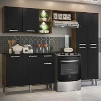 Cozinha Compacta C/ 2 Leds 3 Pçs Pequim Multimóveis V3412 Nogueira/Preta Nogueira/Preto - 6