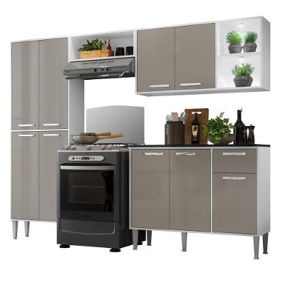 Cozinha Compacta Xangai 9 Portas 1 Gaveta MDP 231 cm Branca Lacca Fumê