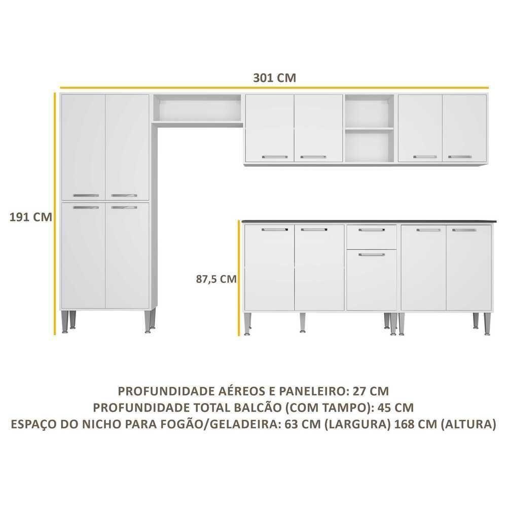 Cozinha Compacta Com Armário E Balcão Xangai Jazz Multimóveis Branca Branco - 3