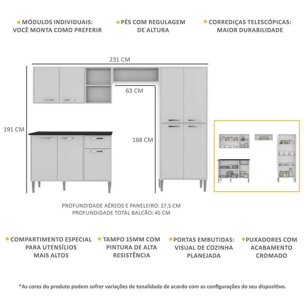 Cozinha Compacta Com Armário E Balcão Xangai Multimóveis Vm2840 Branca Branco - 6