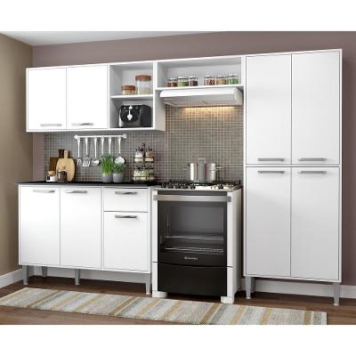 Cozinha Compacta com Armário e Balcão Xangai 9 Portas 1 Gaveta MDF 231cm Branca
