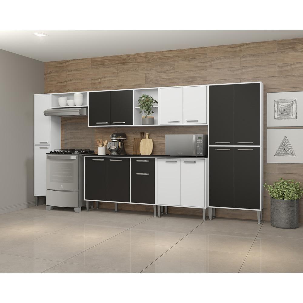 Cozinha Compacta Com Armário E Balcão Xangai Blues Multimóveis Branca/Preta Branco/Preto - 2