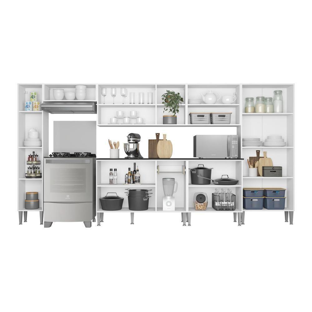 Cozinha Compacta Com Armário E Balcão Xangai Blues Multimóveis Branca/Preta Branco/Preto - 5