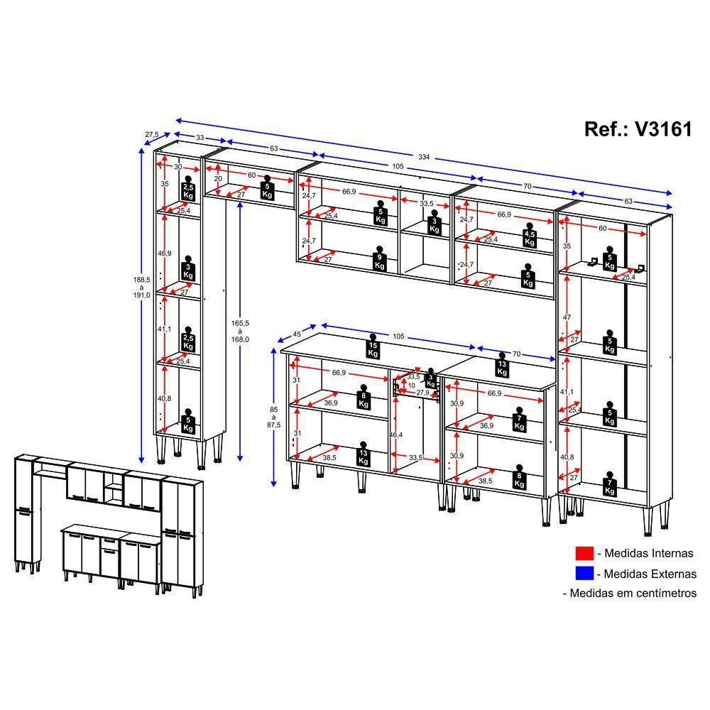 Cozinha Compacta Com Armário E Balcão Xangai Blues Multimóveis Branca/Preta Branco/Preto - 6