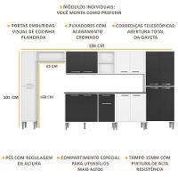 Cozinha Compacta Com Armário E Balcão Xangai Blues Multimóveis Branca/Preta Branco/Preto - 7