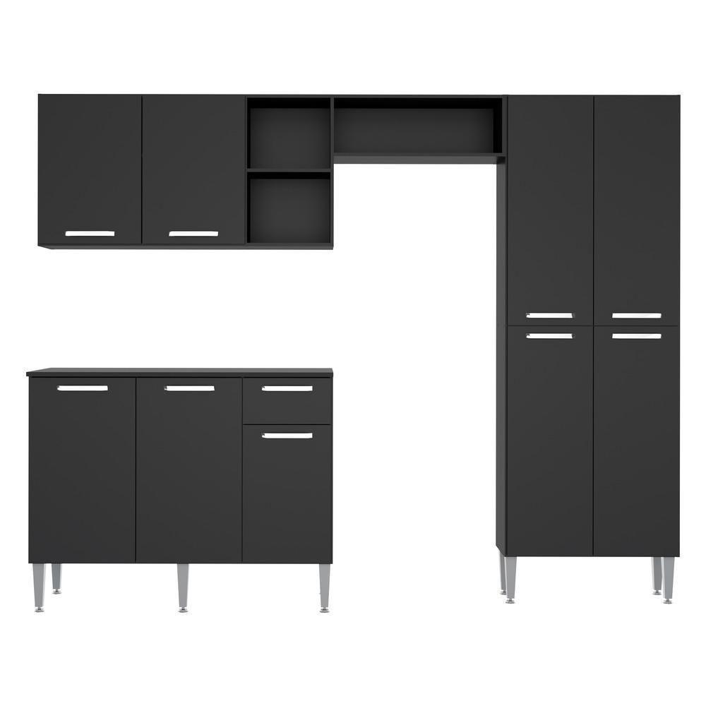 Cozinha Compacta Com Armário E Balcão Pequim Up Multimóveis V2999 Preta Preto - 1