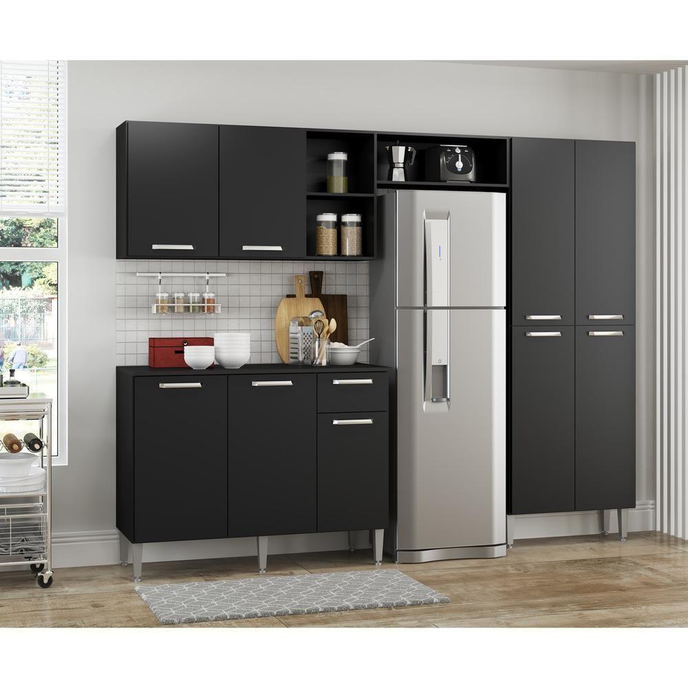 Cozinha Compacta Com Armário E Balcão Pequim Up Multimóveis V2999 Preta Preto - 2