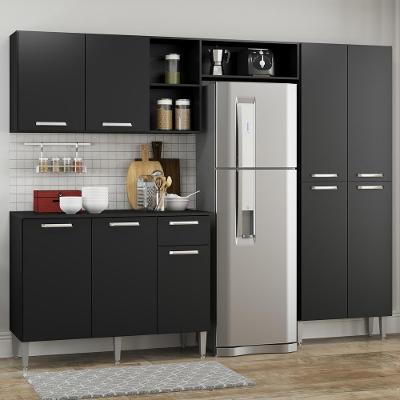Cozinha Compacta Mp2999 9 Portas 1 Gaveta Mdf 228cm Preto com Nicho para Forno e Micro-ondas