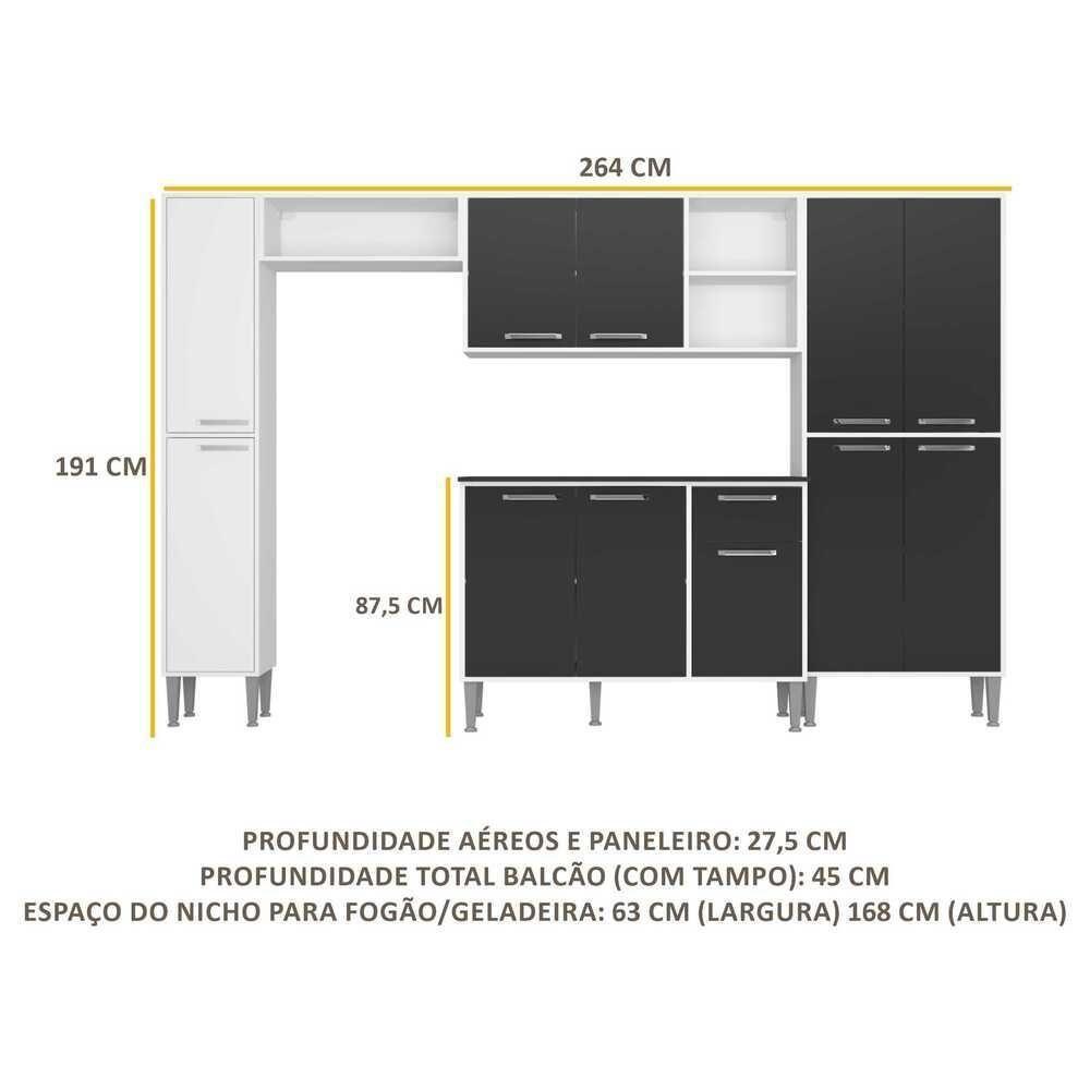Cozinha Compacta Com Armário E Balcão Xangai Classic Multimóveis Branca/Preta Branco/Preto - 3