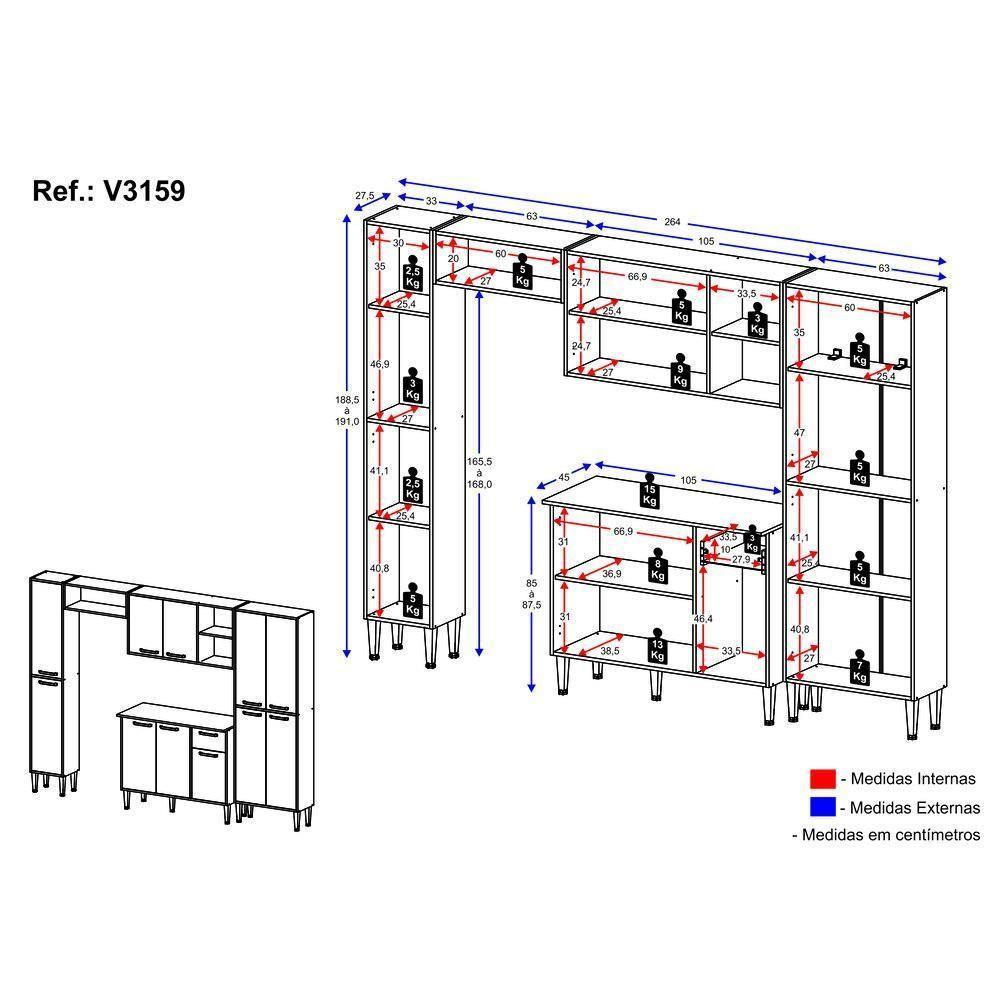 Cozinha Compacta Com Armário E Balcão Xangai Classic Multimóveis Branca/Preta Branco/Preto - 6