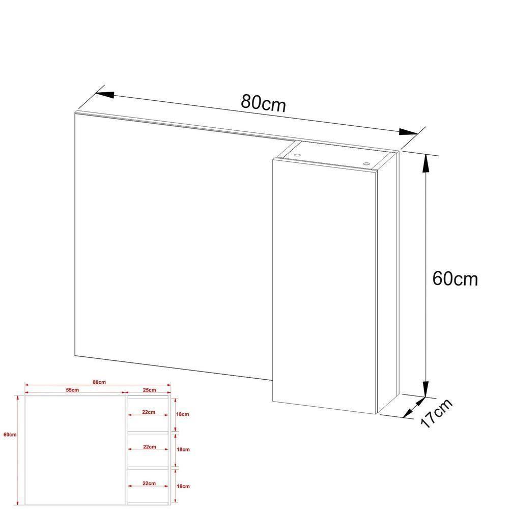 Espelheira Para Banheiro 1 Porta 80Cm Multimóveis Vcr10082 Branco Branco - 3