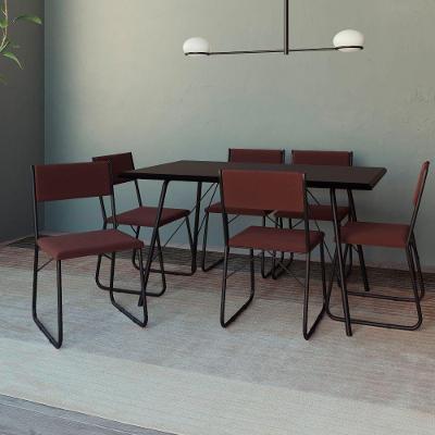 Mesa Jantar Paraty 150cm Tampo Preto Com Cadeiras 6 Cadeiras Angra Estofadas Preta E Marrom