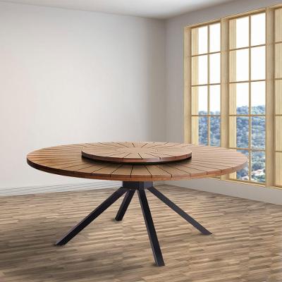 Mesa Redonda Tetra Tampo Giratório Em Madeira Maciça Com Base De Metal Preto Para área Gourmet 1,40