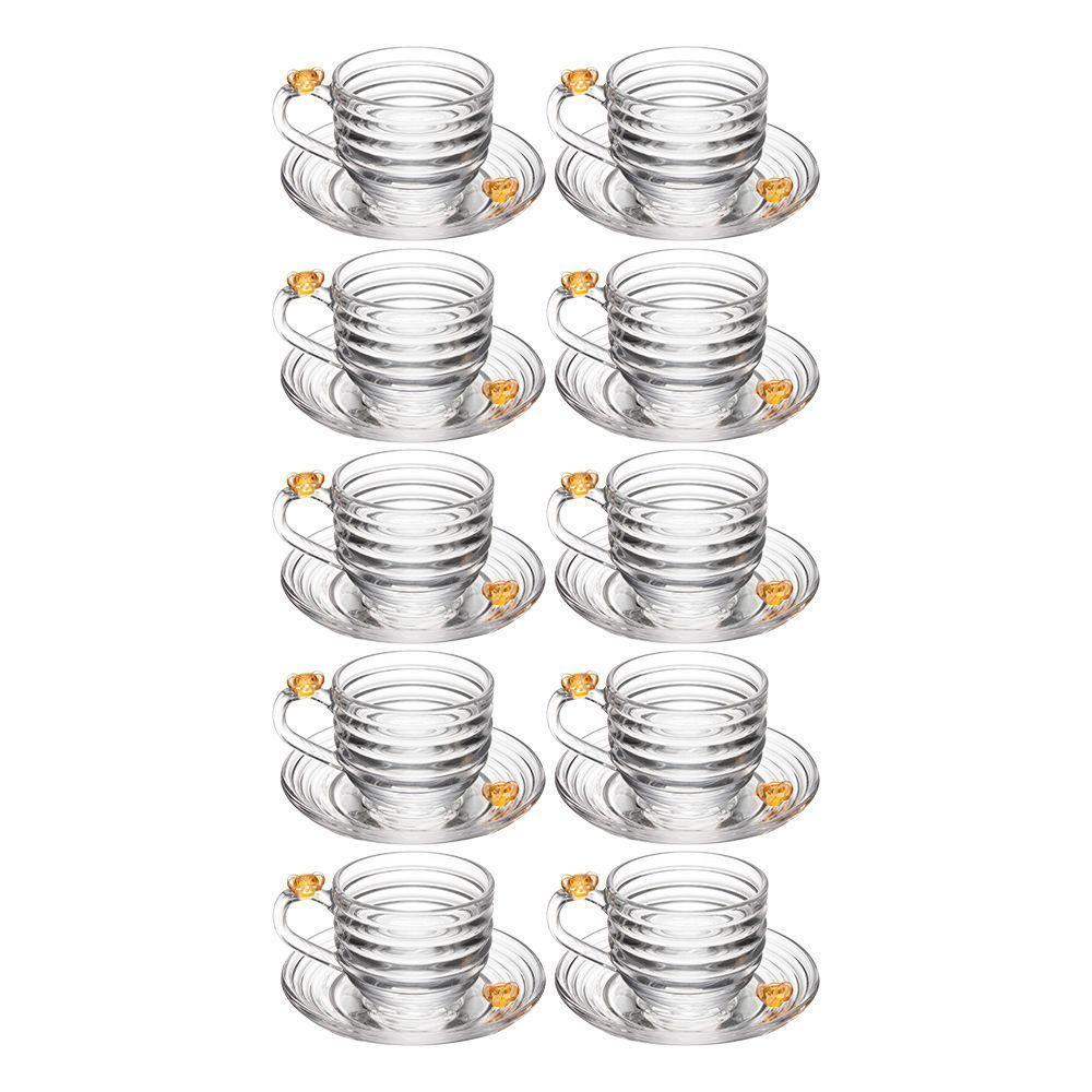 Jogo 10 XícarasDe Chá Com Pires Little Bee Abelha Colmeia Mel Cristal Ecológico 200ml Lyor - 1