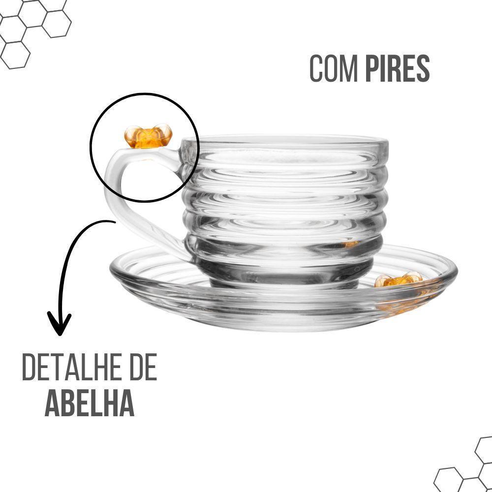 Jogo 8 XícarasDe Chá Com Pires Little Bee Abelha Colmeia Mel Cristal Ecológico 200ml Lyor - 4