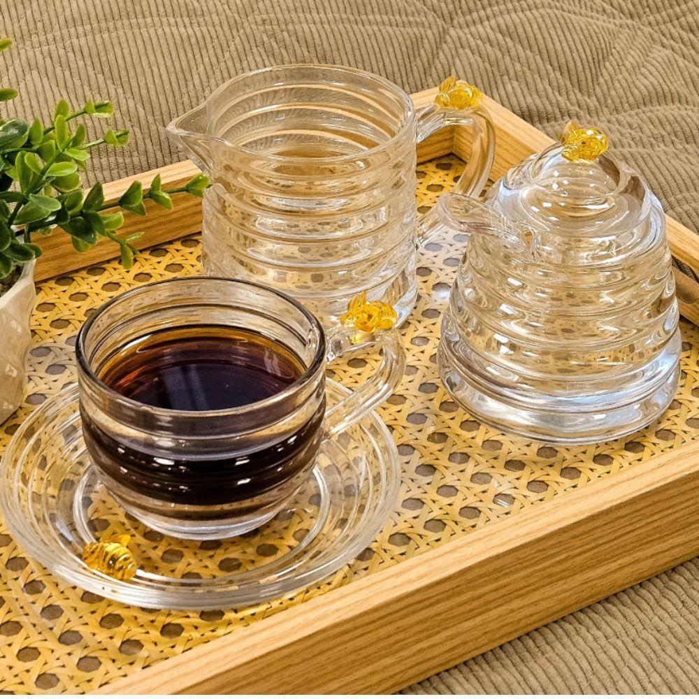 Jogo 8 XícarasDe Chá Com Pires Little Bee Abelha Colmeia Mel Cristal Ecológico 200ml Lyor - 6