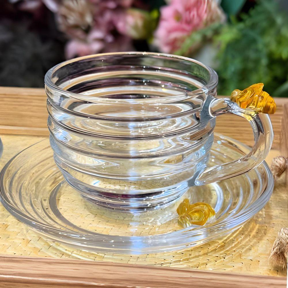 Jogo 8 XícarasDe Chá Com Pires Little Bee Abelha Colmeia Mel Cristal Ecológico 200ml Lyor - 7