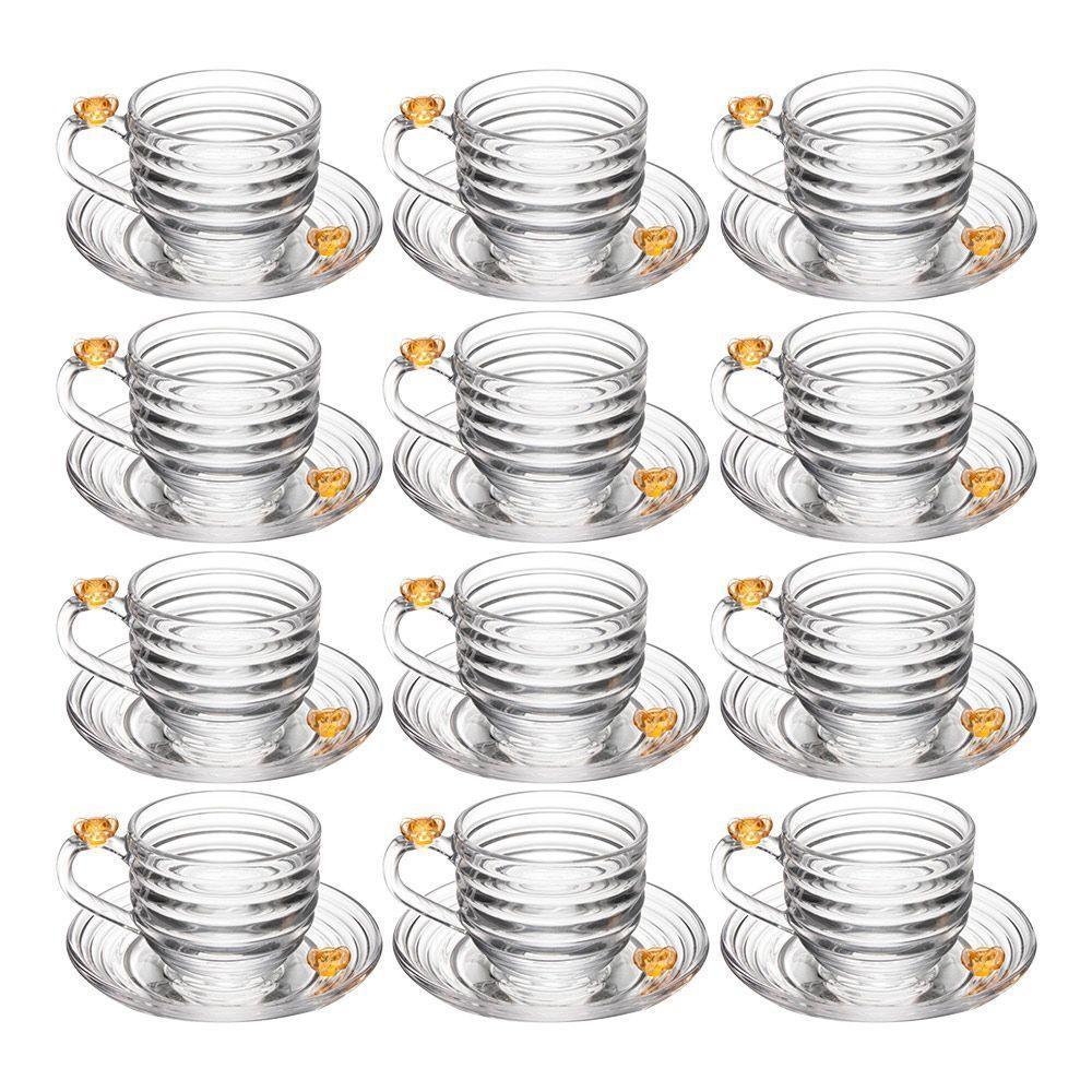 Jogo 12 XícarasDe Chá Com Pires Little Bee Abelha Colmeia Mel Cristal Ecológico 200ml Lyor - 1