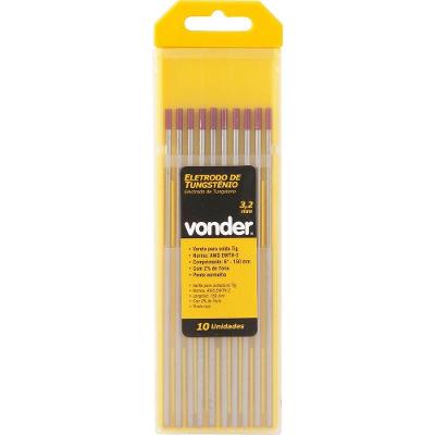 Eletrodo Tungstênio 3,2mm Vermelho Com Tório Com 10 Pç Vonder