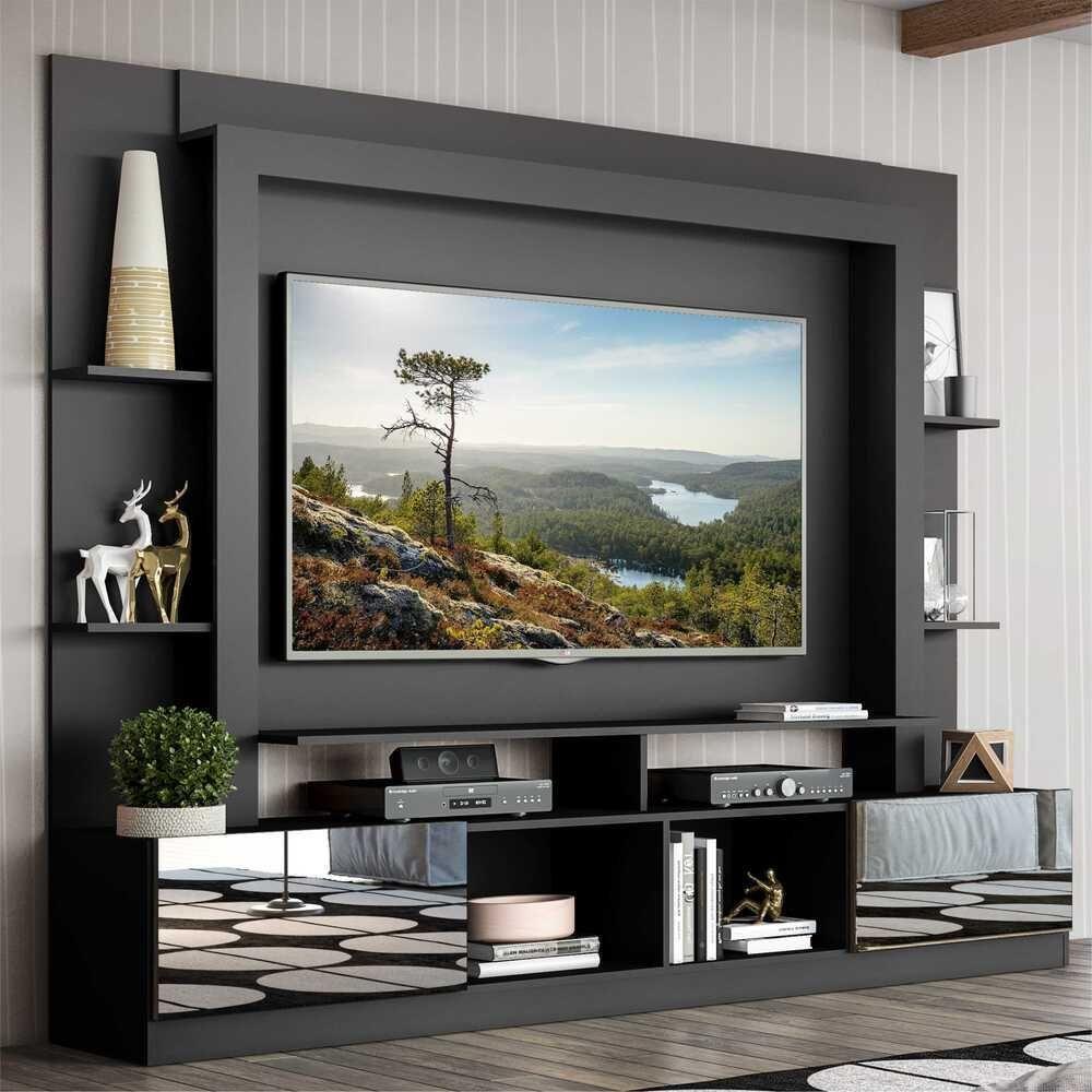 Estante Com Suporte Tv 65" Portas C/ Espelho Oslo Multimóveis V3382 Preta/Tenerife Preto/Tenerife - 7