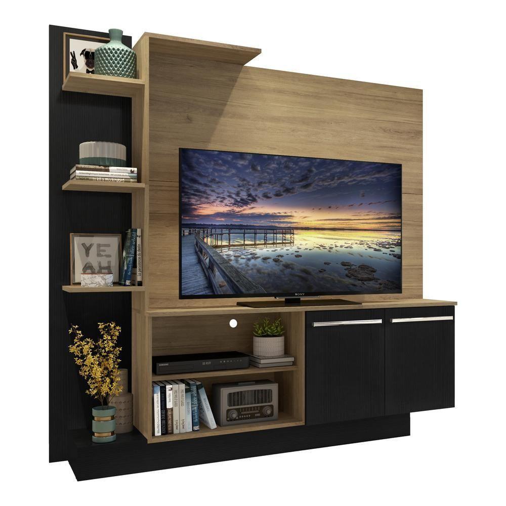 Estante com Painel TV 55´´ 2 portas Denver Rustic Preto - 1