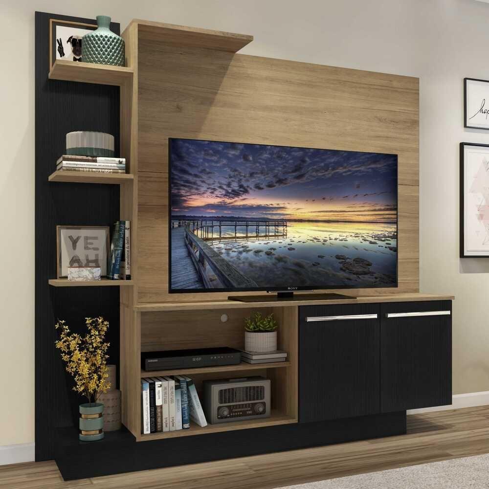 Estante com Painel TV 55´´ 2 portas Denver Rustic Preto - 5