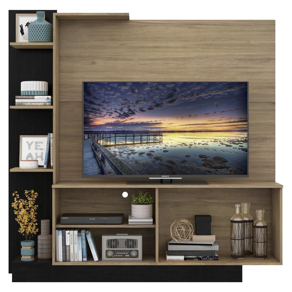 Estante com Painel TV 55´´ 2 portas Denver Rustic Preto - 8