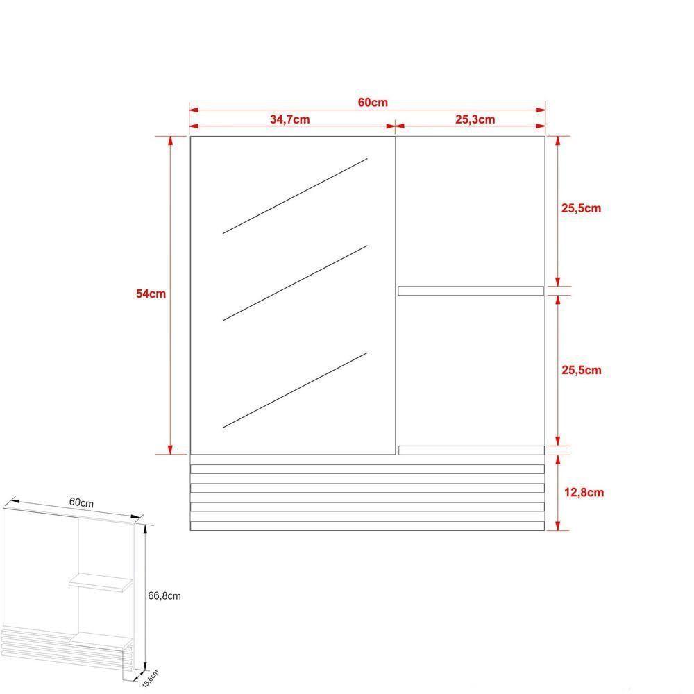 Espelheira Para Banheiro 60Cm Multimóveis Vcr10092 Amêndoa/Mármore Branco Amêndoa/Mármore Branco - 3
