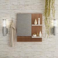 Espelheira Para Banheiro 60Cm Multimóveis Vcr10092 Amêndoa/Mármore Branco Amêndoa/Mármore Branco - 4