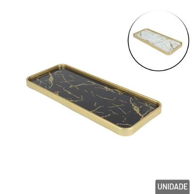 Bandeja Decorativa 12x30cm Marmorizada Color - Tudo Em Caixa