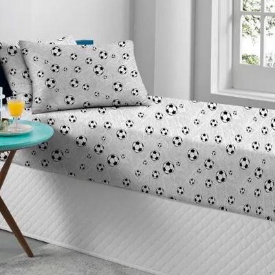 Jogo De Cama Solteiro Portallar Malha Misto Estampado Futebol Gray 2 Pçs Com Elástico Cinza