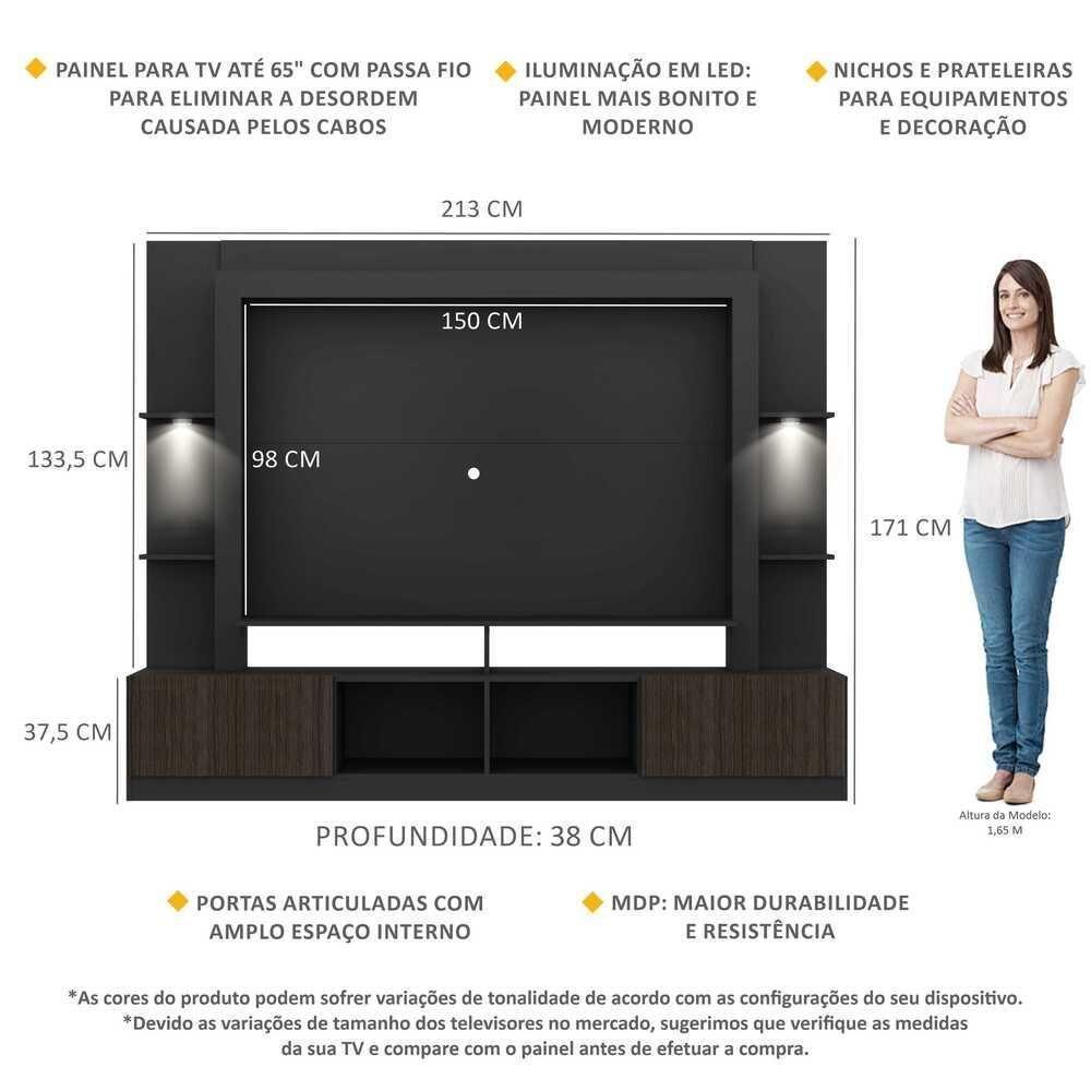 Estante Tv 65" Com Leds Berlim Multimóveis V3392 Preta/Tenerife Preto/Tenerife - 6