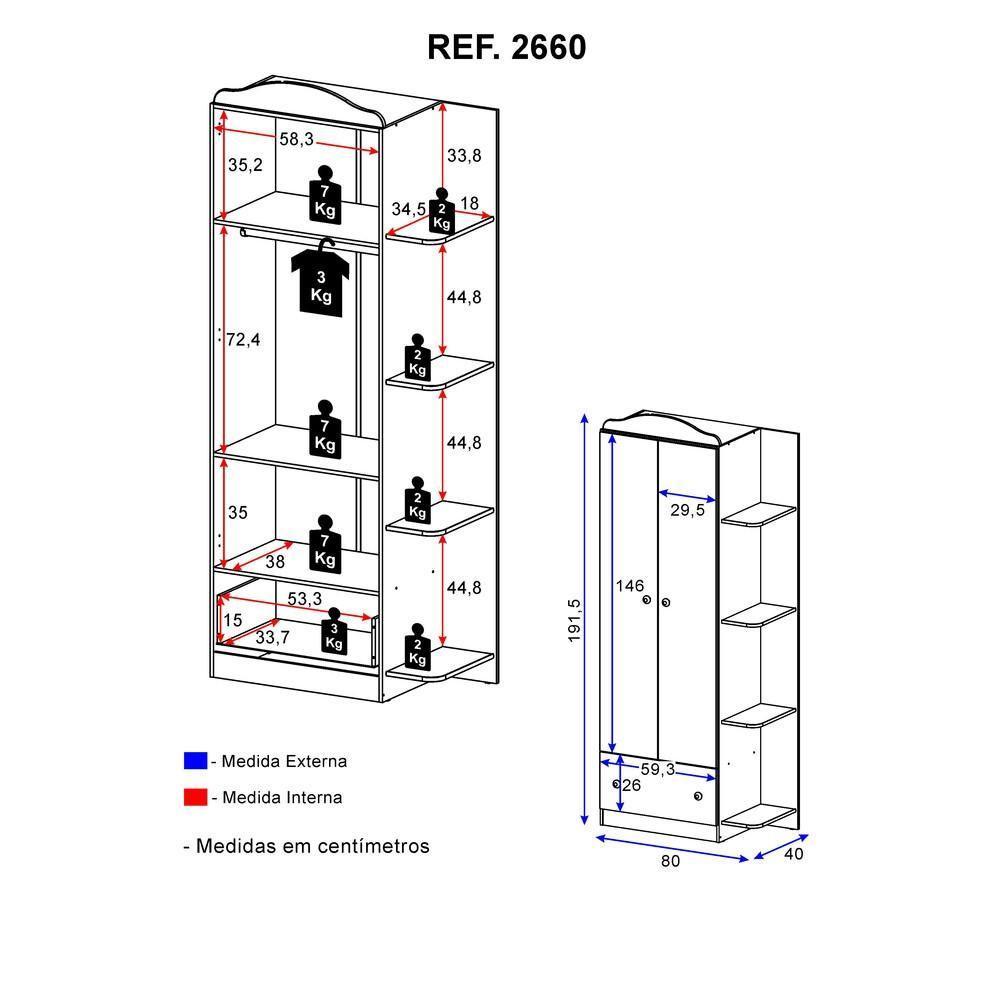 Guarda-roupa João e Maria 2 Portas 1 Gaveta Multimóveis - 5