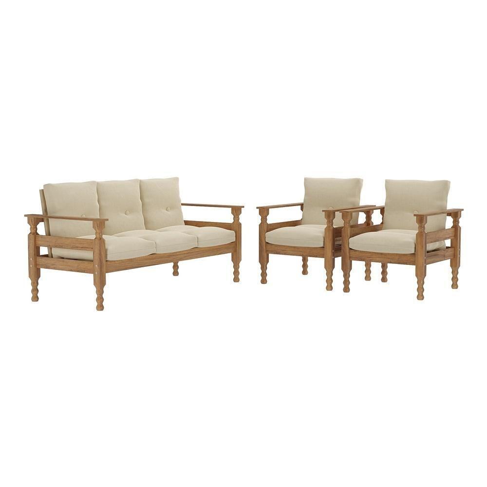 Jogo Sofá Madeira Maciça 3 Lugares E 2 Poltronas Liz Multimóveis Cr7001.t62 Imbuia/bege - 5