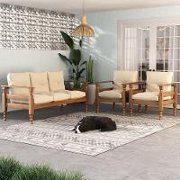 Jogo Sofá Madeira Maciça 3 Lugares E 2 Poltronas Liz Multimóveis Cr7001.t62 Imbuia/bege - 1