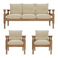Jogo Sofá Madeira Maciça 3 Lugares E 2 Poltronas Liz Multimóveis Cr7001.t62 Imbuia/bege - 2