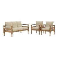 Jogo Sofá Madeira Maciça 3 Lugares E 2 Poltronas Liz Multimóveis Cr7001.t62 Imbuia/bege - 5