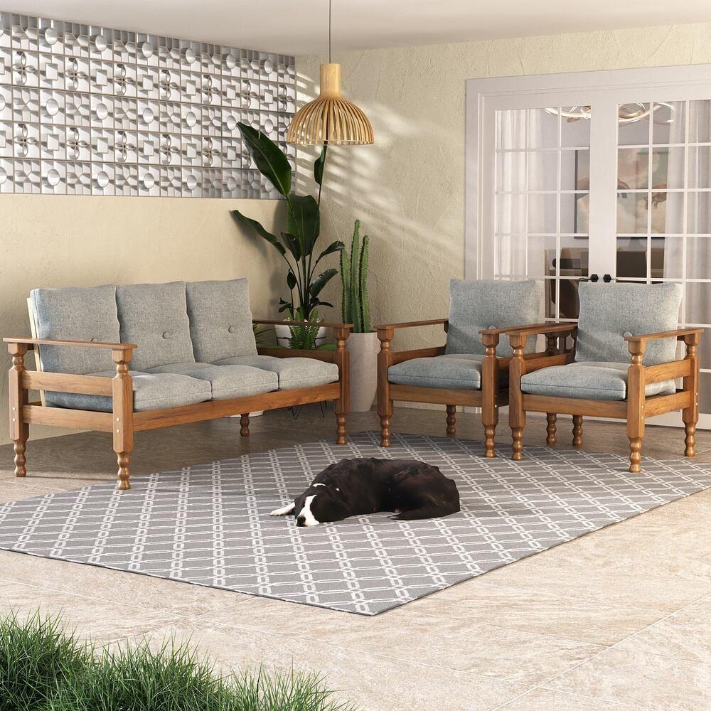 Jogo Sofá Madeira Maciça 3 Lugares E 2 Poltronas Liz Multimóveis Cr7001.t63 Imbuia/cinza - 1