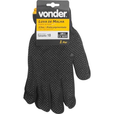 Luva Malha 3 Fios Lmv 3 Preta Pigmentada Encartelada Vonder