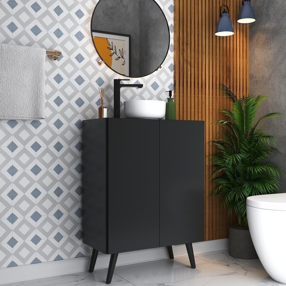 Gabinete Banheiro 2 Portas Retrô 63cm Multimóveis Preto - 4