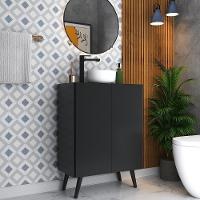 Gabinete Banheiro 2 Portas Retrô 63cm Multimóveis Preto